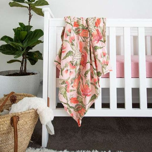 Australian native floral banksia jersey swaddle