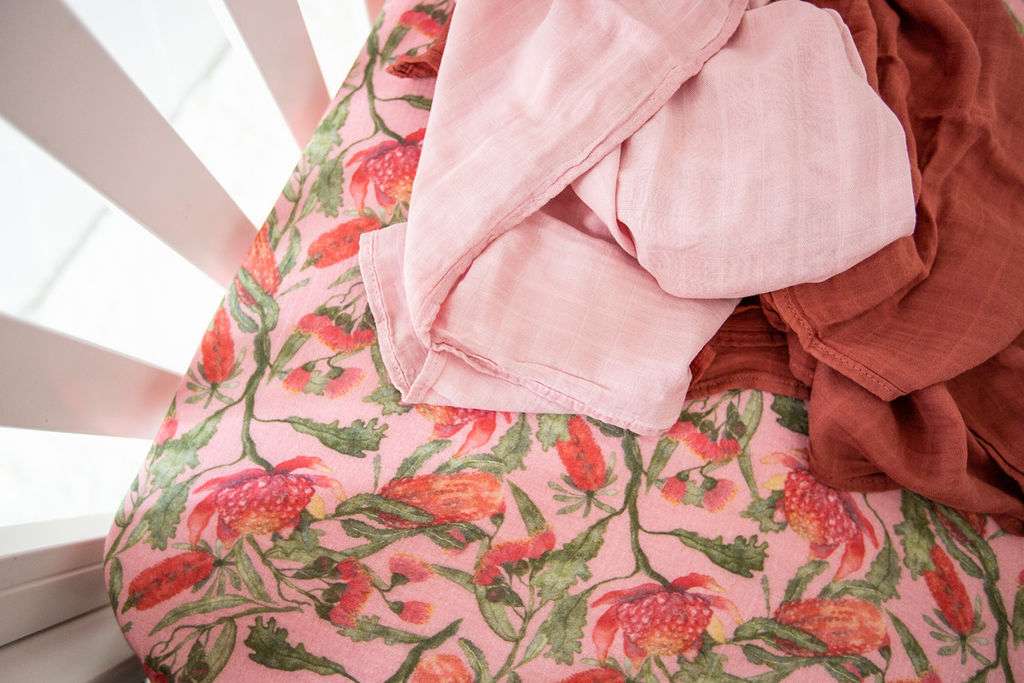 banksia australian native floral cot sheet