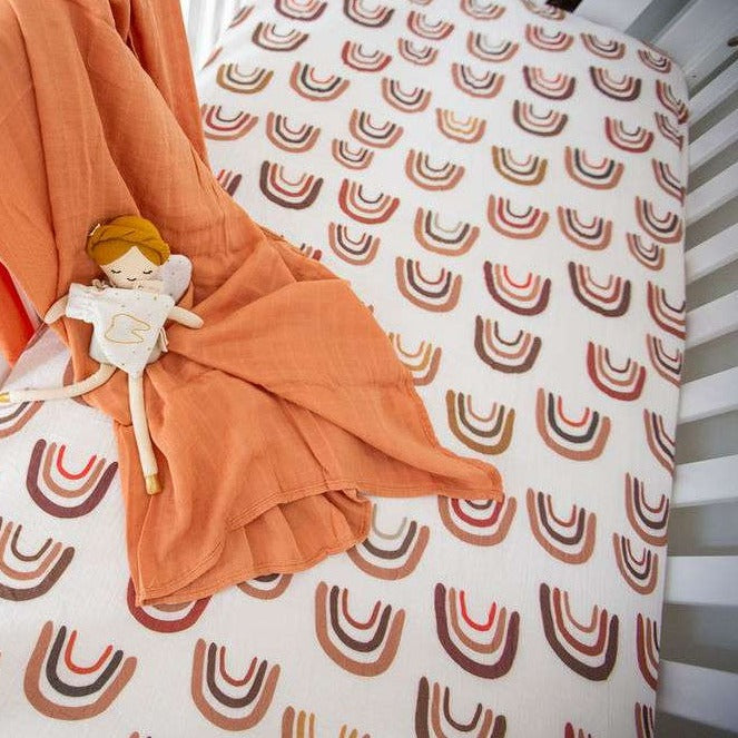 neutral rainbow cot sheet