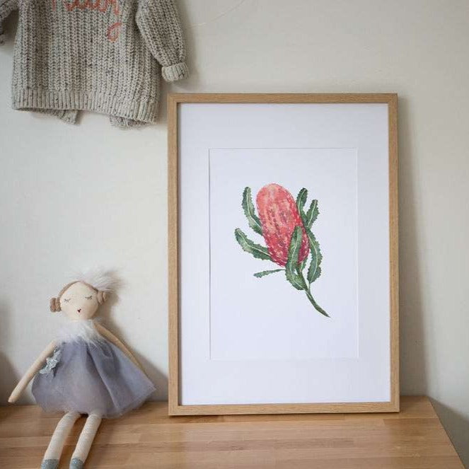Australian banksia baby nursery wall art