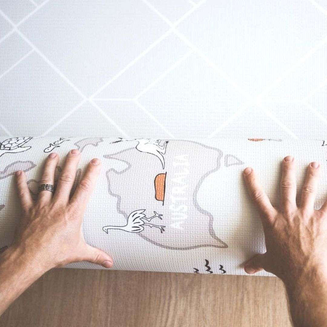 grey world map baby playmat
