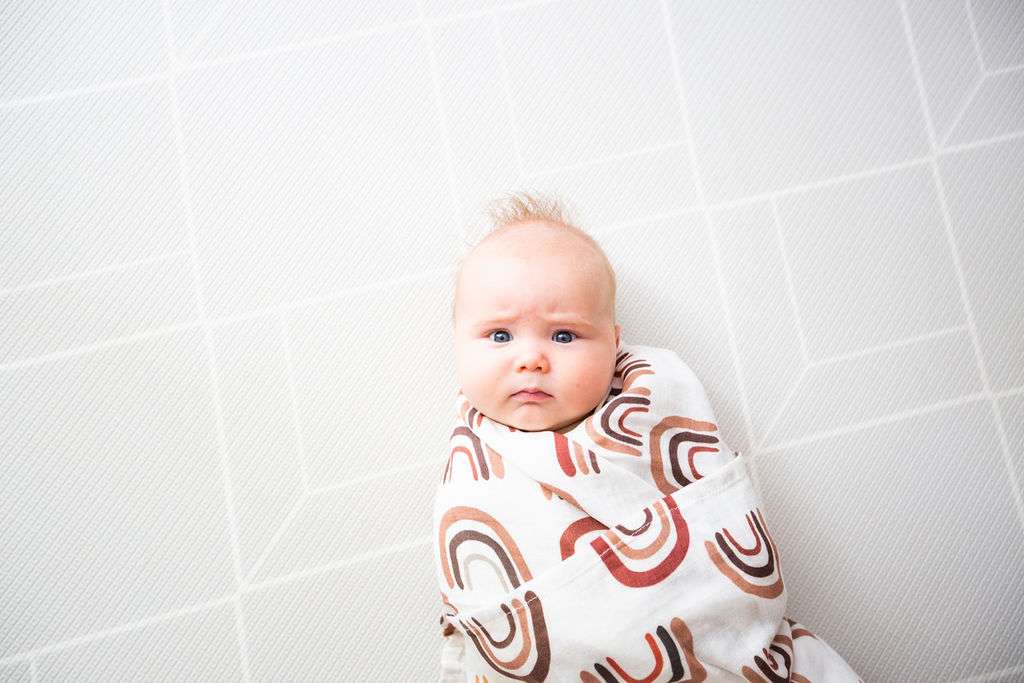 rainbow neutral earthy bamboo baby swaddle