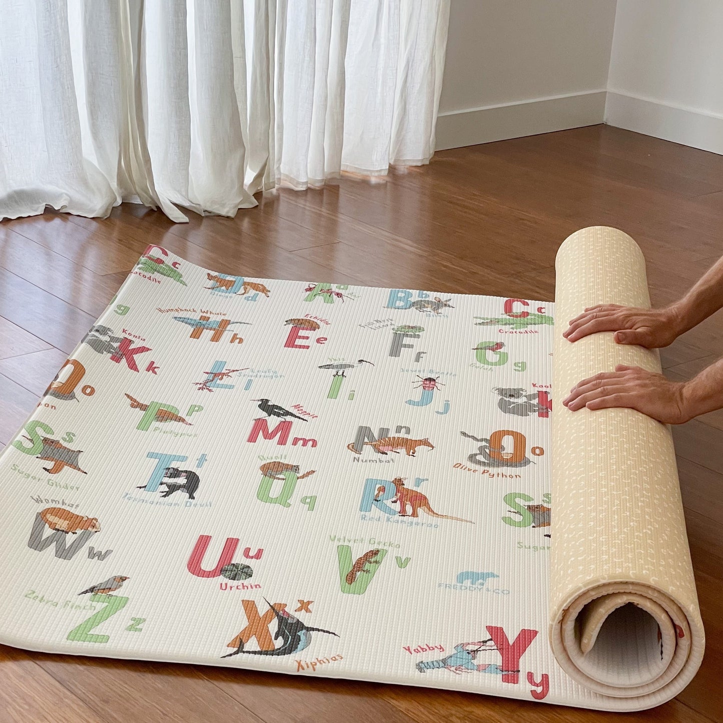 Load image into Gallery viewer, rolled sand beige alphabet baby play mat
