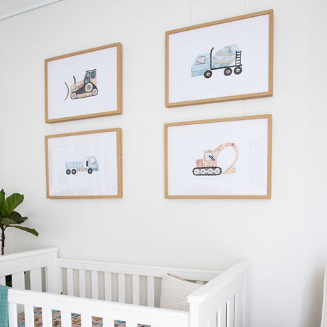 Construction Wall Art Digger Printable Nursery Watercolour