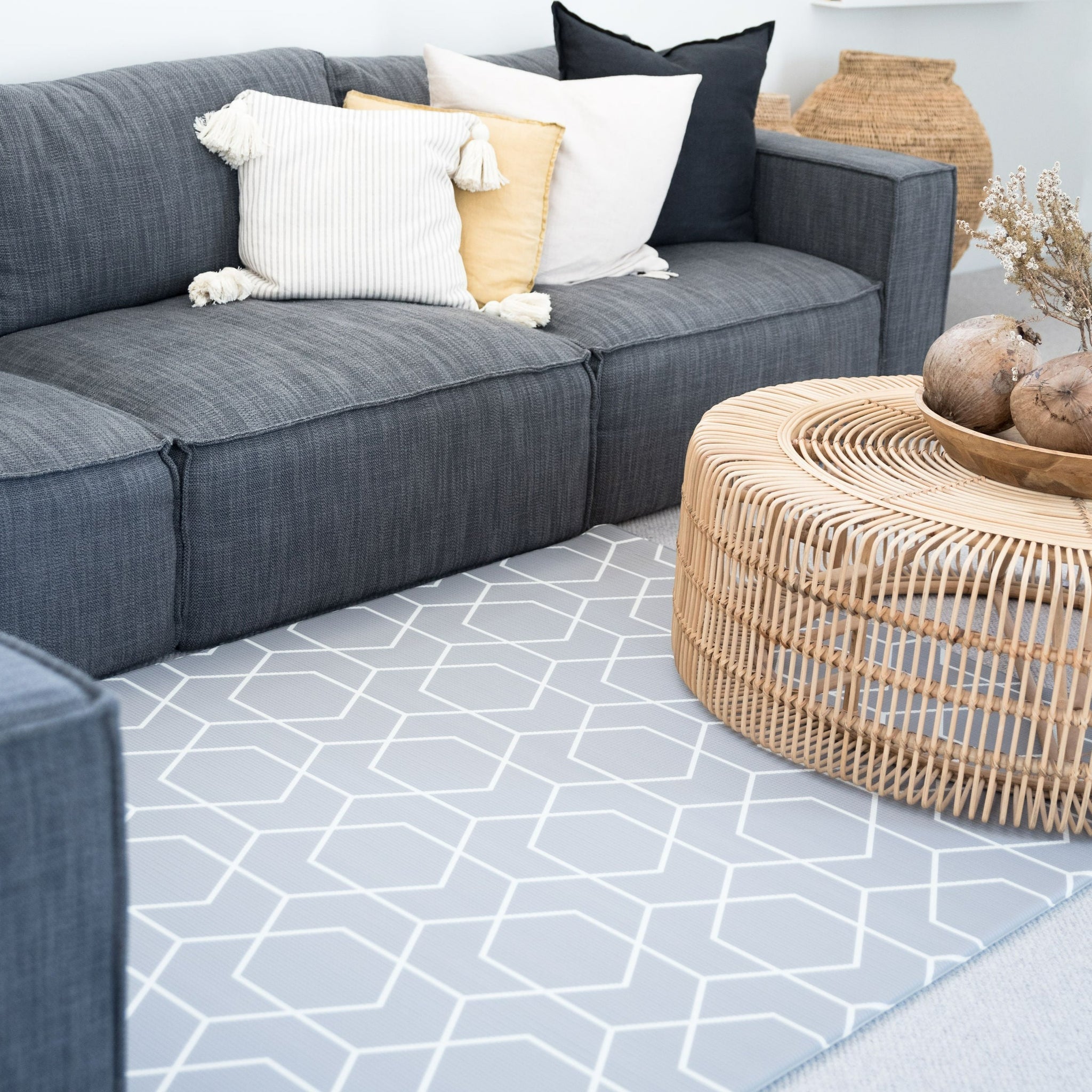 Large baby play mat Road Trip / Grey Geo Padded Baby Play Mats