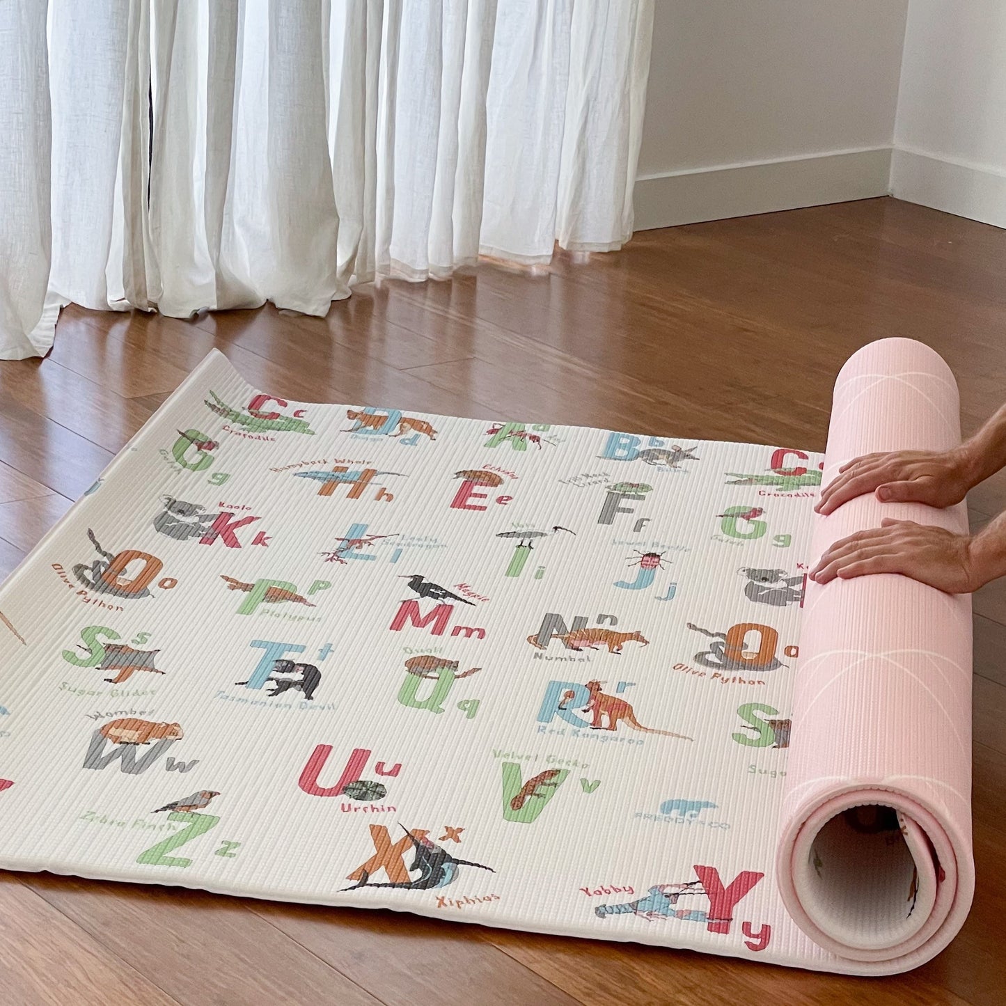 Load image into Gallery viewer, Large baby play mat: Australian Alphabet / Pink Diamond
