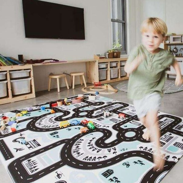 Large baby play mat Road Trip / Grey Geo Padded Baby Play Mats