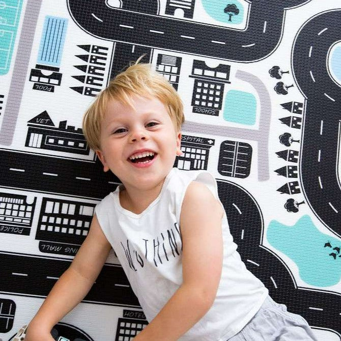 Round baby play mat Road Trip / Grey Geo Padded Baby Play Mats